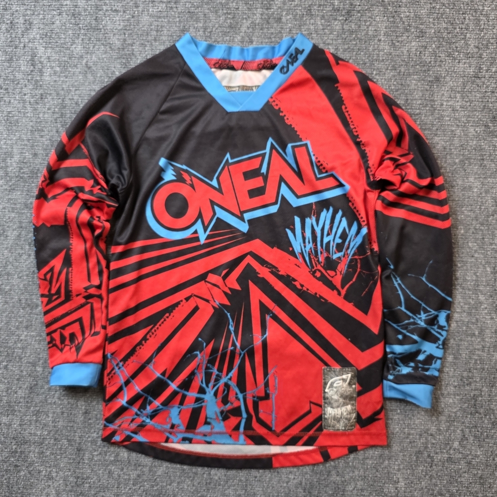 O'NEAL Mayhem Kids Youth Motocross Jersey L Red Black Blue Y2K Moto